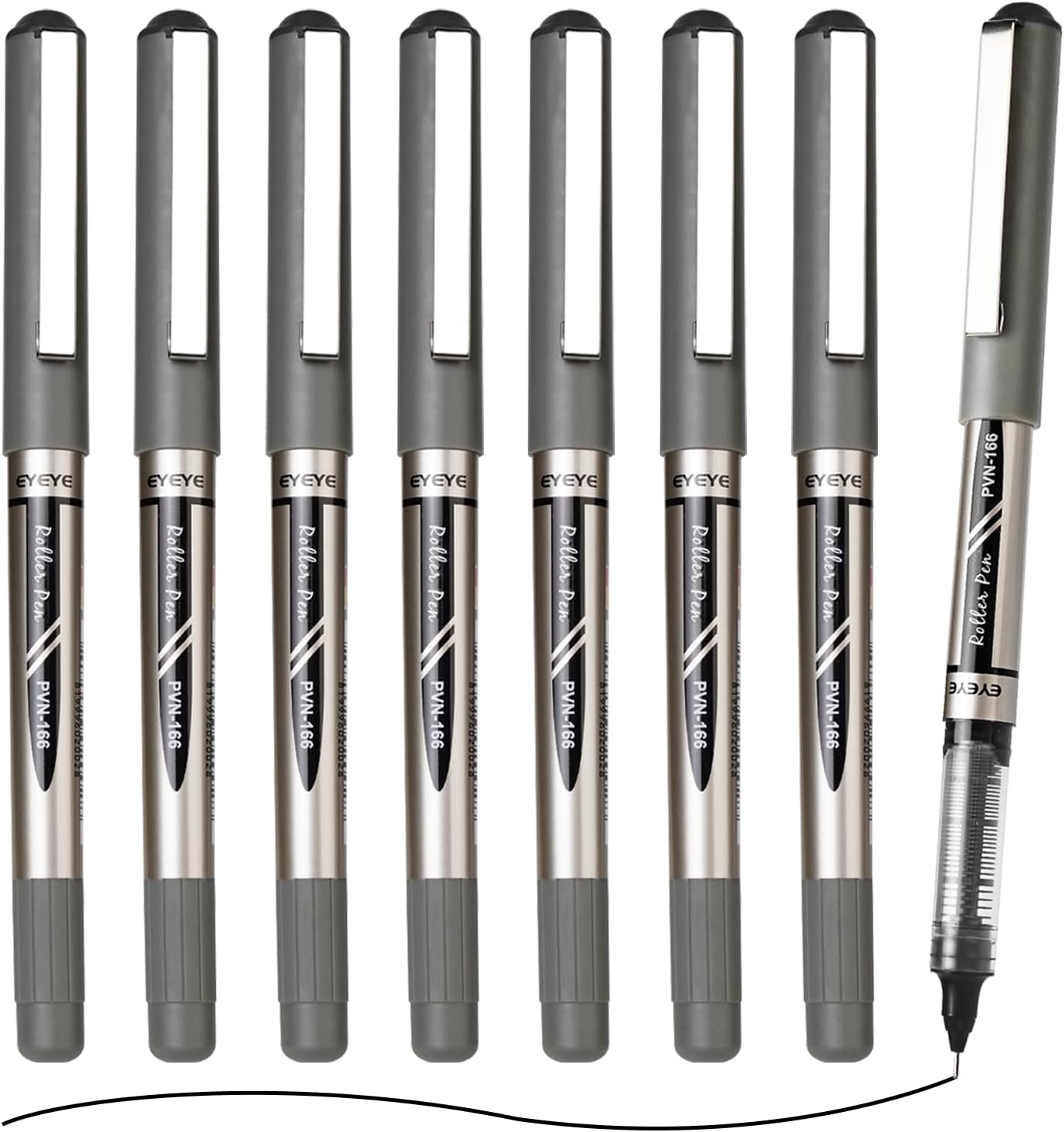 EYEYE Black Needle Poitn Pen 0.5mm 8 Pack Quick Dry Liquid Ink Rollerball Pens Extra Fine Point Smooth Writing Pens for Journaling, Note Taking, Office, School Supplies