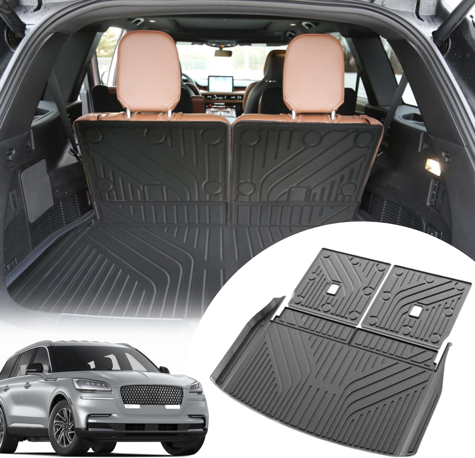 Cargo Liners Backrest Mat for Lincoln Aviator Accessories 2020-2025 with Hook&Loop Rear Trunk Mat Rear Seat Back Cover Protector All Weather Anti-Slip Split Dog Liner 3 PCS