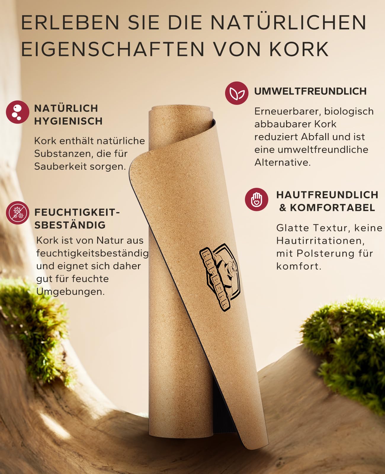 HAPBEAR Yogamatte Kork XXL- Extra Groß Yoga Matte Rutschfestes 183 x116 cm/183 x92cm- 6mm Dicke Dämpfungsauflage, 100% Natürliche & Dauerhaft korkmatte Für Yoga & Pilates- Inkl.Resistance Band