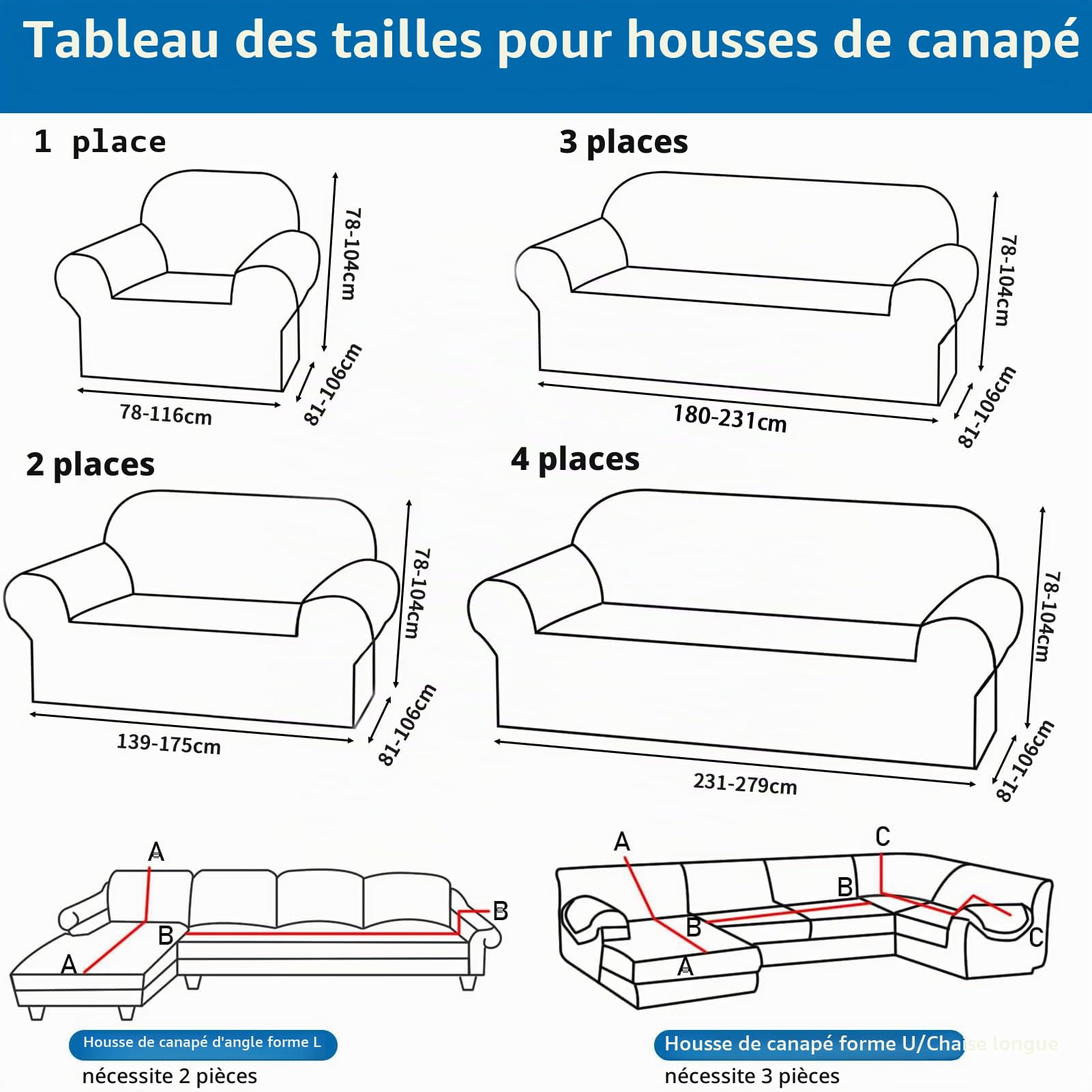 Housse de canapé en velours épais avec une taie d'oreiller, housse de canapé élastique super douce, de couleur grise, pour canapé de 1, 2, 3, 4 places (canapé d'angle en forme de L