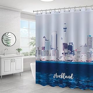 California Auckland Shower Curtain with 12 Hooks,Auckland Scenery Cityscape Waterproof Wrinkle-Resistant Shower Curtain for Bathroom Bathtubs Polyester 60" X 72"
