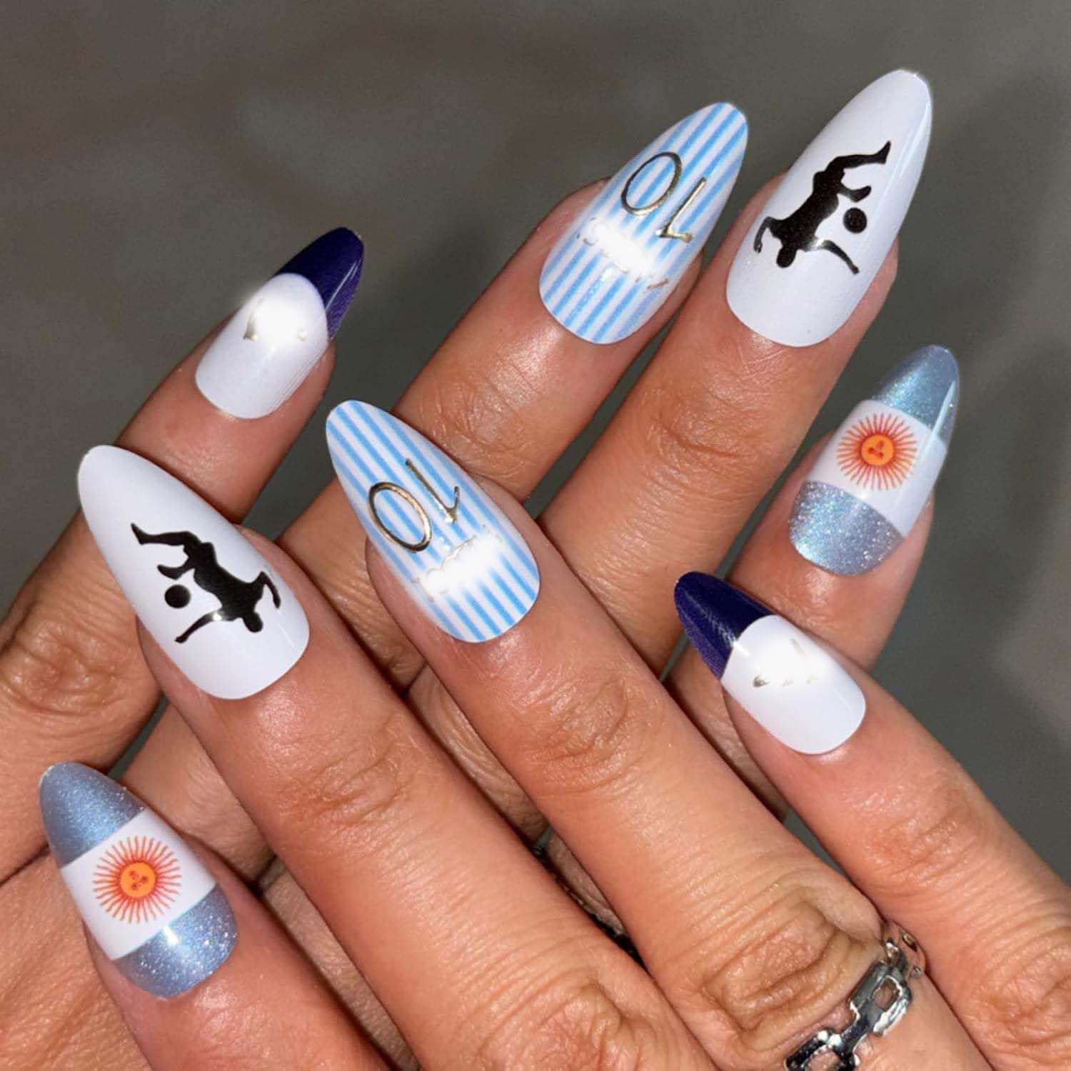 World Cup Press on Nails - Medium Almond Summer Design