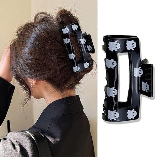 Pinzas para el cabello de Halloween, divertidas pinzas de garra de fantasma blancas para mujer, cuadradas, grandes, antideslizantes, pinzas para