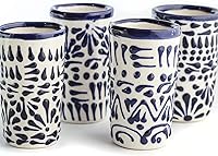 Vista 35 de Juego de 4 vasos de chupito Talavera auténticos mexicanos para tequila - Pintados a mano - 2 Oz (Flores naranjas)