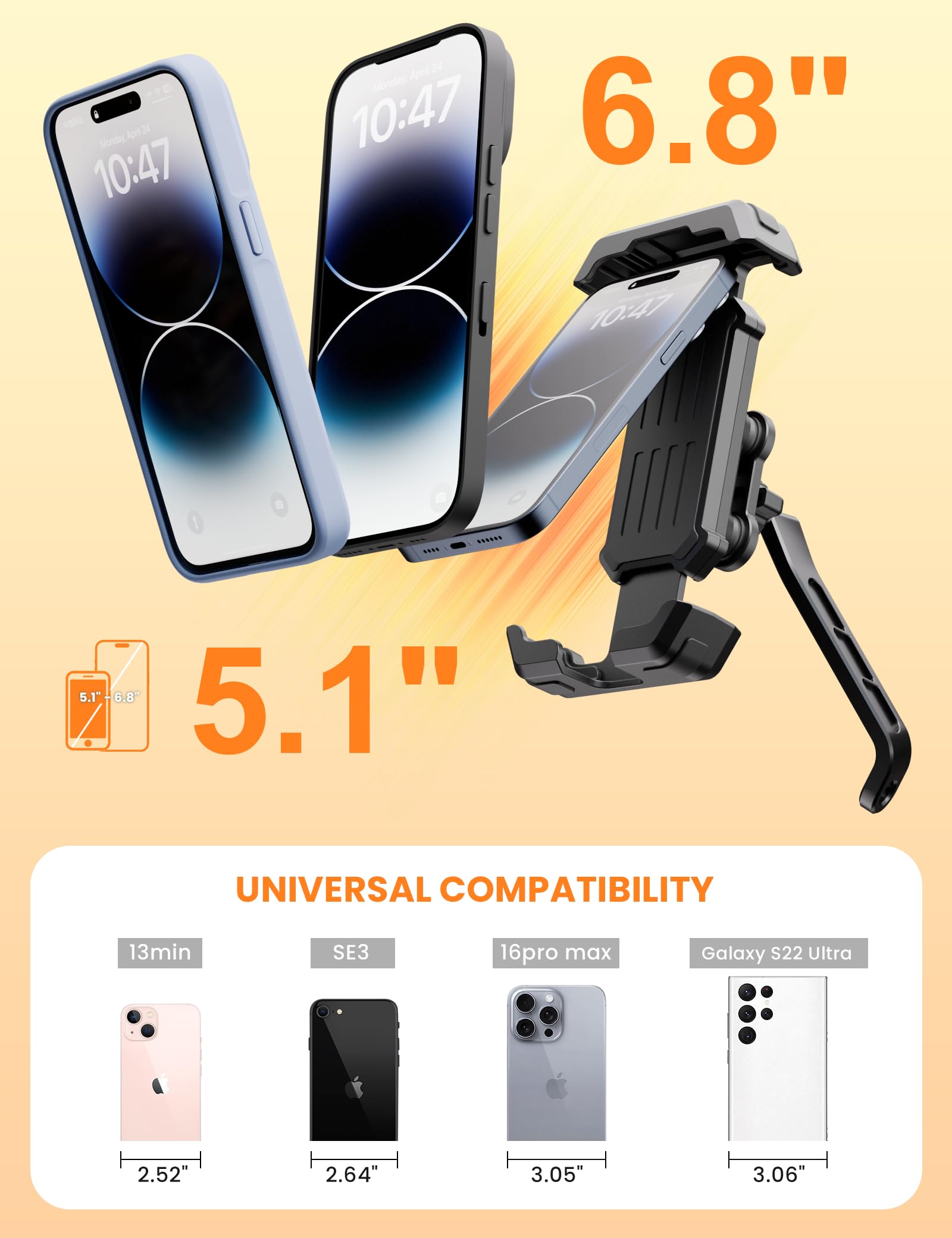 Grefay Support Téléphone Moto Support Telephone Scooter[Double Amortissement des Vibrations] Support Téléphone pour Rétroviseur Moto avec Rotation à 360° pour Smartphone de 5,1-6,8 Pouces