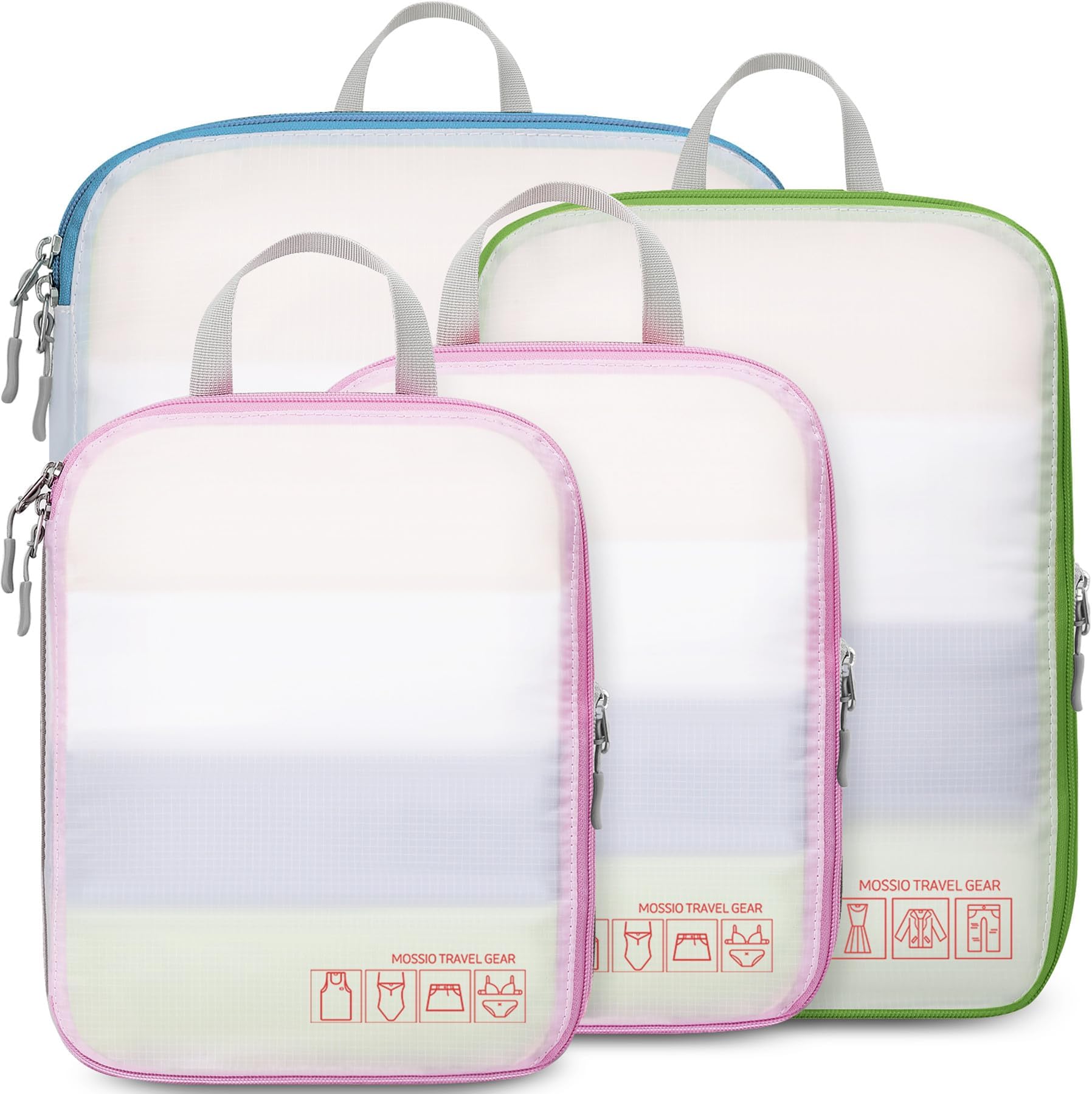 MossioMossio Compression Cubes, 4 Piece Expandable Packing Organizers Must Haves Travel Accessories White, White