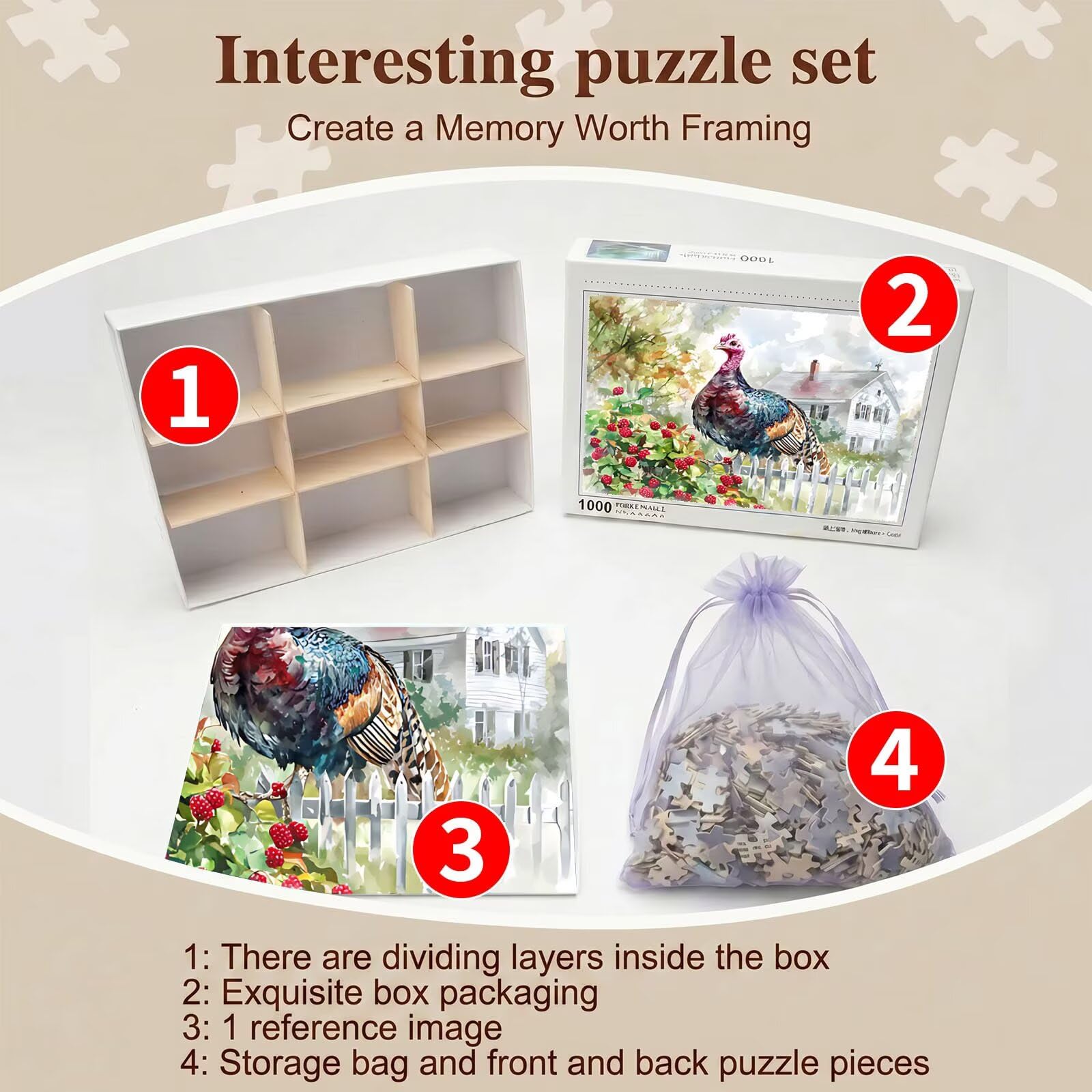 Puzzle 5000 elementów dla dorosłych, trudne wyzwanie puzzle, format 156 x 105 cm, kolorowe drewniane puzzle do relaksu, rodzinna gra planszowa, niemożliwa klasyczna układanka farma indyk f0-809