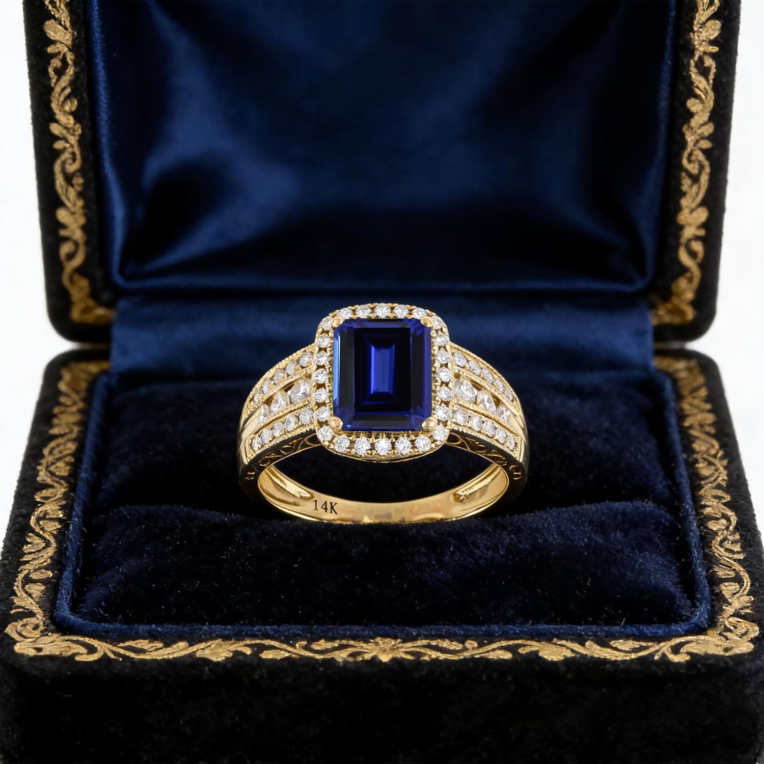 10K 14K 18K Gold 2 Carat Emerald Cut Gemstone Rings for Women with Moissanites/Diamonds Emerald Gemstone Engagement Anniversary Ring Size 3-16