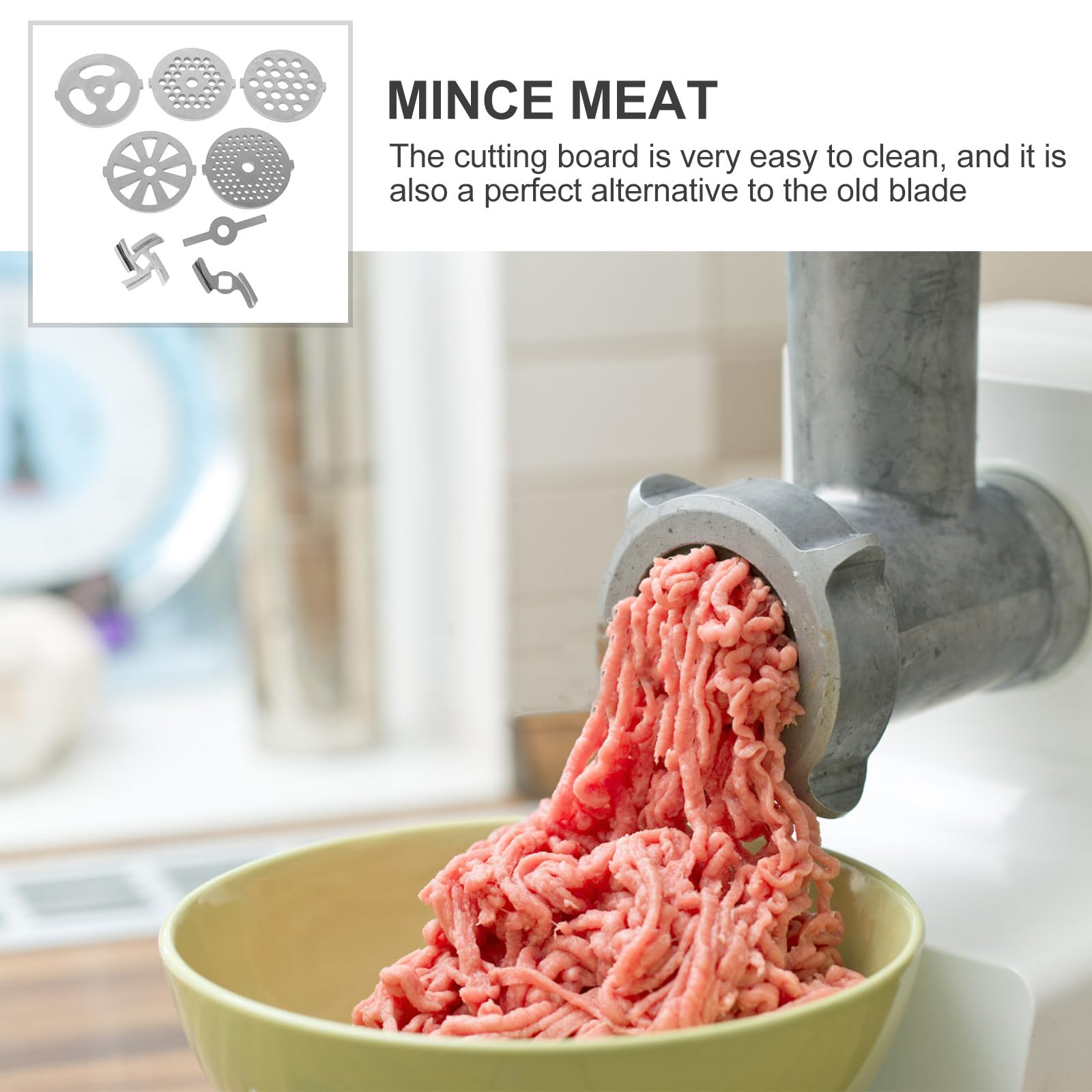 Placas y Cuchillas para Picadora de Carne, Acero Inoxidable, 8 Piezas Diseño de Orificios Variados, Accesorio para Máquina de Picar Hogar