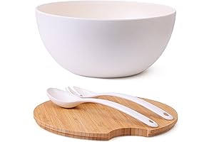 Large Bamboo Fiber Salad Serving Bowl with Lid | Cutting Board Top & Server Included