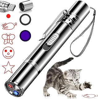 Cat Laser Toy, Red Dot LED Light Pointer Interactive Toys Indoor Cats DogsLaser, Long Range 5 Modes Lazer Projection Playpen for Kitten Outdoor Pet Chaser Tease Stick Training Exercise,USB Recharge