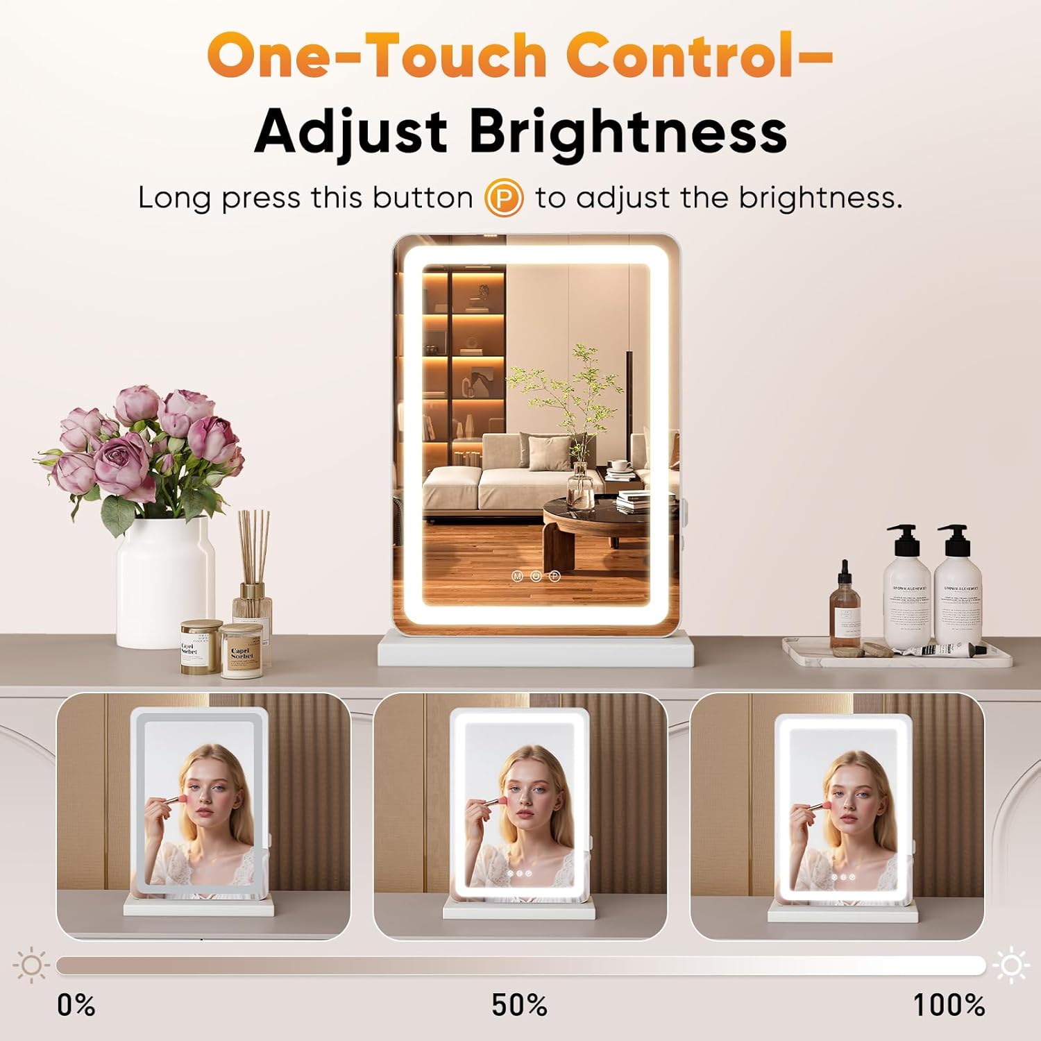 DUMOS 17"x13" Lighted Vanity Mirror with Lights, Dimmable 3 Color Modes Makeup Mirror with Memory Function, USB Charging, Aluminum Frame, Lighted Mirror for Desk or Bedroom