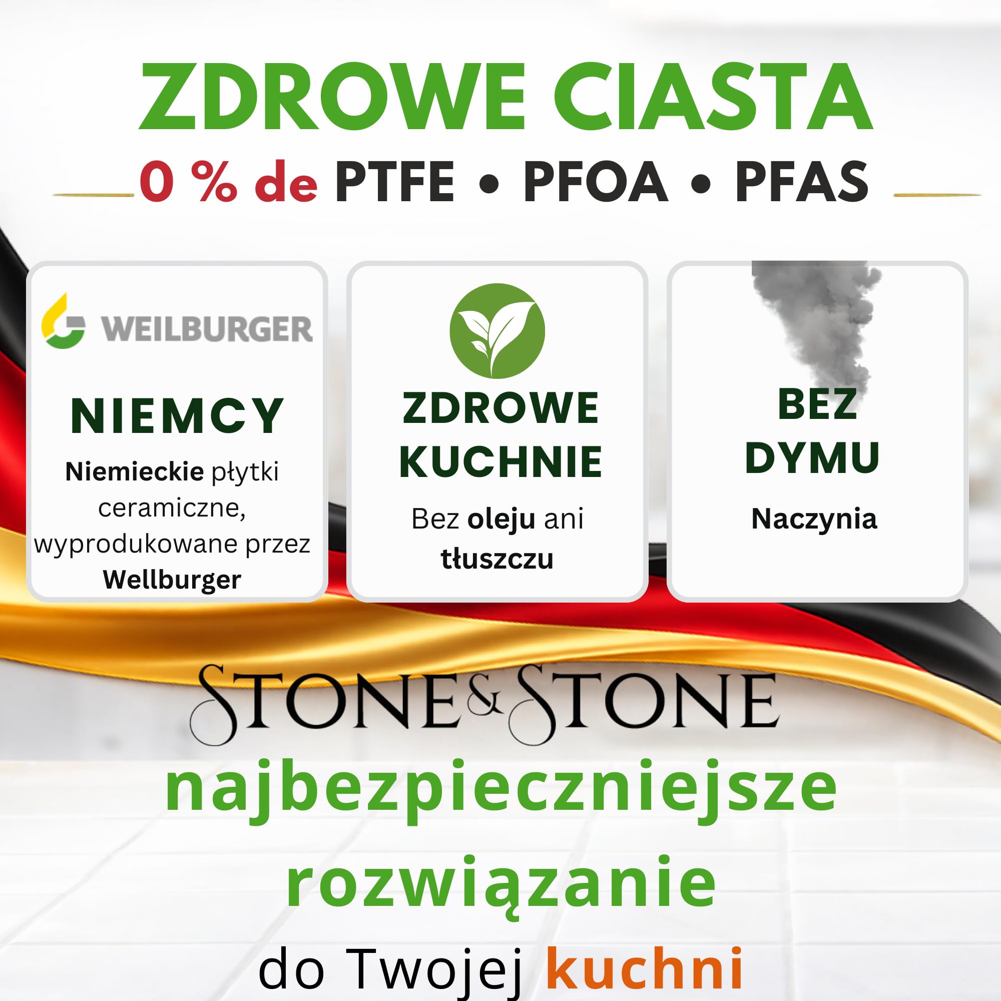 Stone&Stone Nieprzywierająca podstawa indukcyjna z kamienia ze stali, profesjonalne patelnie szefa kuchni (20-24 cm)