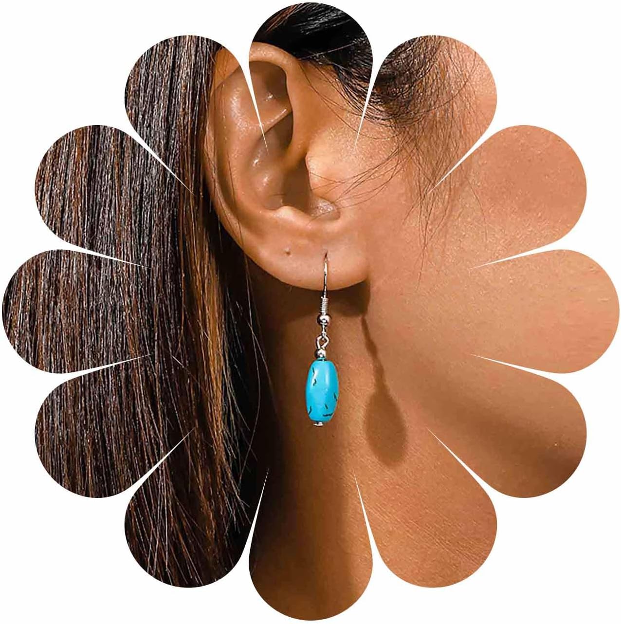 Bohemian Teardrop Turquoise Earrings Blue Turquoise Dangle Hook Earrings Oval Turquoise Stone Earrings Tiny Natural Stone Earrings Jewelry for Women Gifts