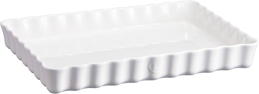 Emile Henry deep rectangle tart dish, white