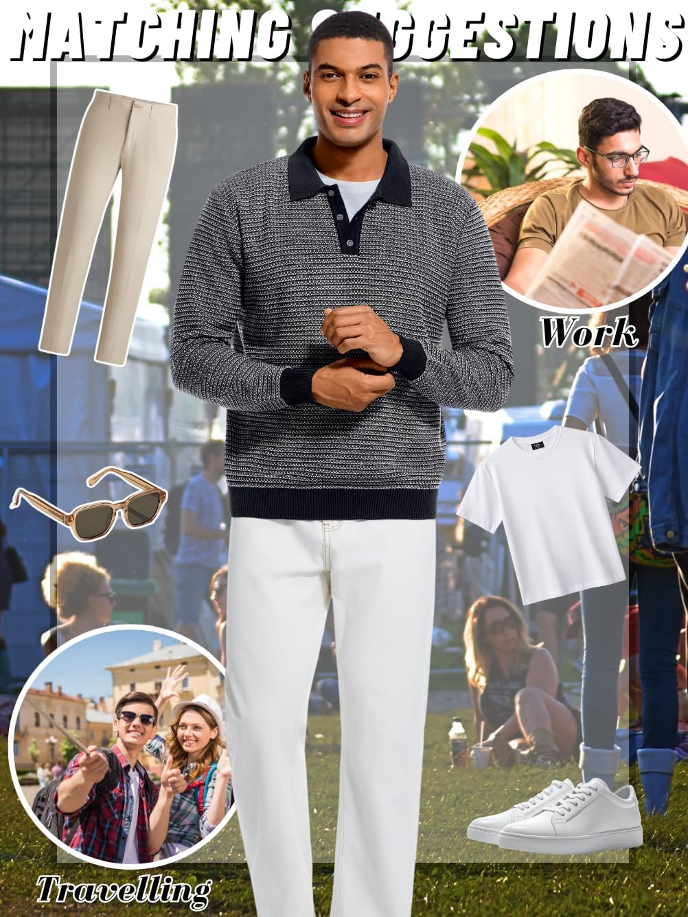 Men's Knit Textured Polo Sweater, Long Sleeve Collared Casual Shirts - Image 7