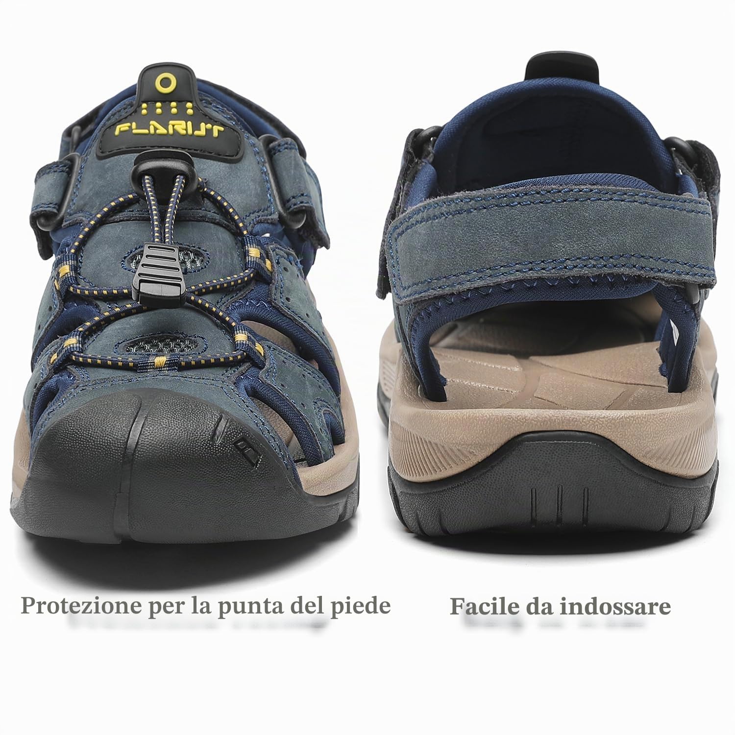 FLARUT Sandali Estivi Uomo Esterni PelleTraspirante Sandali Sportivi Scarpe da Trekking Passeggiata Fisherman Casual Sneakers Antiscivolo(Blu,44)