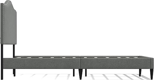 Miniatura 10 de Glenwillow Home Kameli - Base de cama tapizada con base de camello con ribete de clavos, base de colchón, no necesita somier, fácil montaje, color