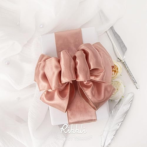 Vista 150 de Ribbli Cinta de satén rosa claro con alambre de 1.5 pulgadas, cinta de Navidad rosa para envolver regalos, coronas, guirnaldas, decoración