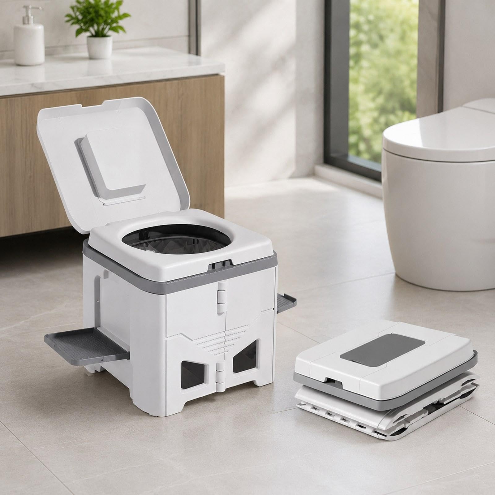 kowaku Inodoro Portátil Asiento Plegable Inodoro de Viaje Sanitario Multifuncional Compacto con Tapa Material PP Fácil Mantenimiento Adecuado para Adultos