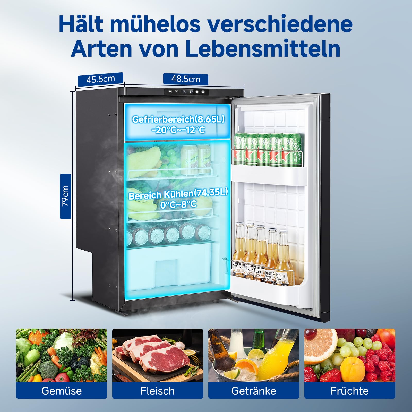 AAOBOSI 83L Kompressor Kühlbox, Wohnmobil Kühlschrank mit APP-Steuerung, 12/24V DC, Kühlbox Auto mit LED-Leuchten, bis -20℃ Kompressor Kühlschrank für Auto, LKW, Boot, Reisemobil, Camping und Reisen