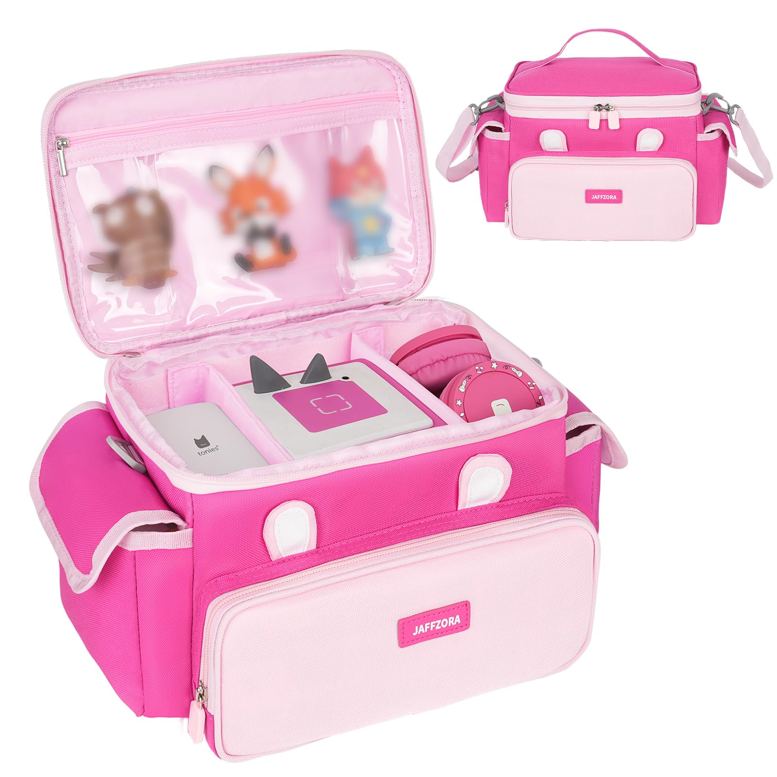 Carrying Case Fits for Toniebox & Little Tikes Story Dream Machine Starter Set, Cute Storage Bag Compatible with Toniebox 2 & 1 Audio Player, Tonies Characters and Accessories, Rose Red(Bag Only)