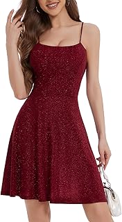 Spaghetti Straps Sparkly Homecoming Dress Fit and Flare Glitter Mini Swing Semi Formal Prom Party Club Dress - Buy now