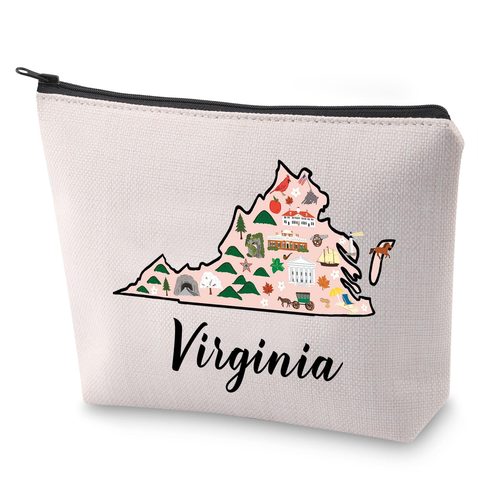 BLUPARK Virginia Locale Cosmetic Bag Born in Virginia Gift Virginia Travel Makeup Bag Virginia Map Gift (Virginia)