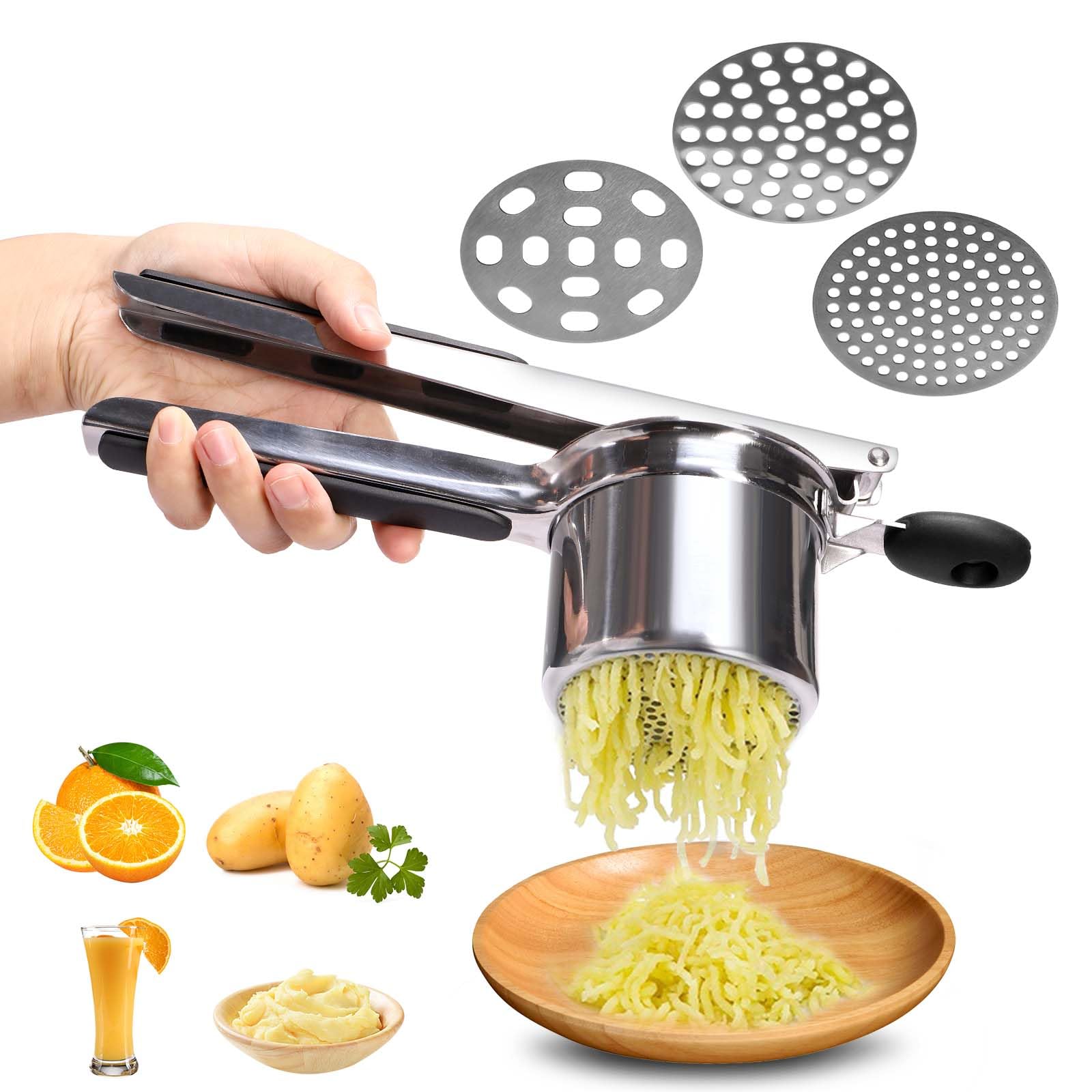 Schiacciapatate Professionale - 3 Colini, Acciaio Inox, Per Purè E Succhi - Foto 6