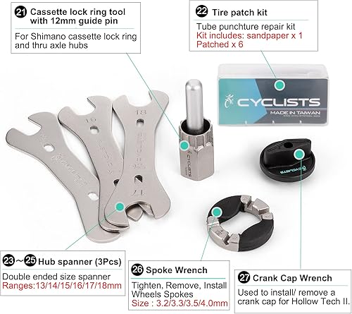 Miniatura 7 de Kit de herramientas de bicicleta de 27 piezas - Kit de reparación de mantenimiento de herramientas de bicicleta - Kit de herramientas de reparación