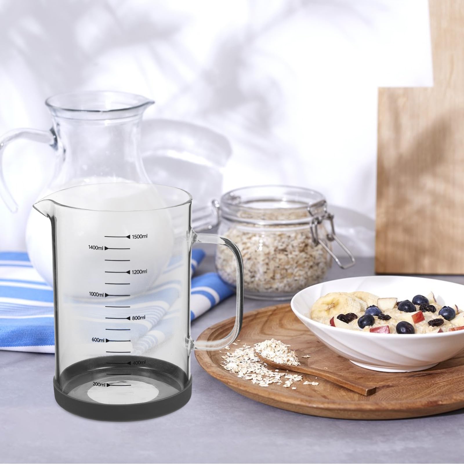 TOYANDONA Misurino in Vetro Borosilicato 1500 Ml Beccuccio Facilitato per Versamento Adatto a Hotel e Uso Quotidiano per Misurazioni Precise