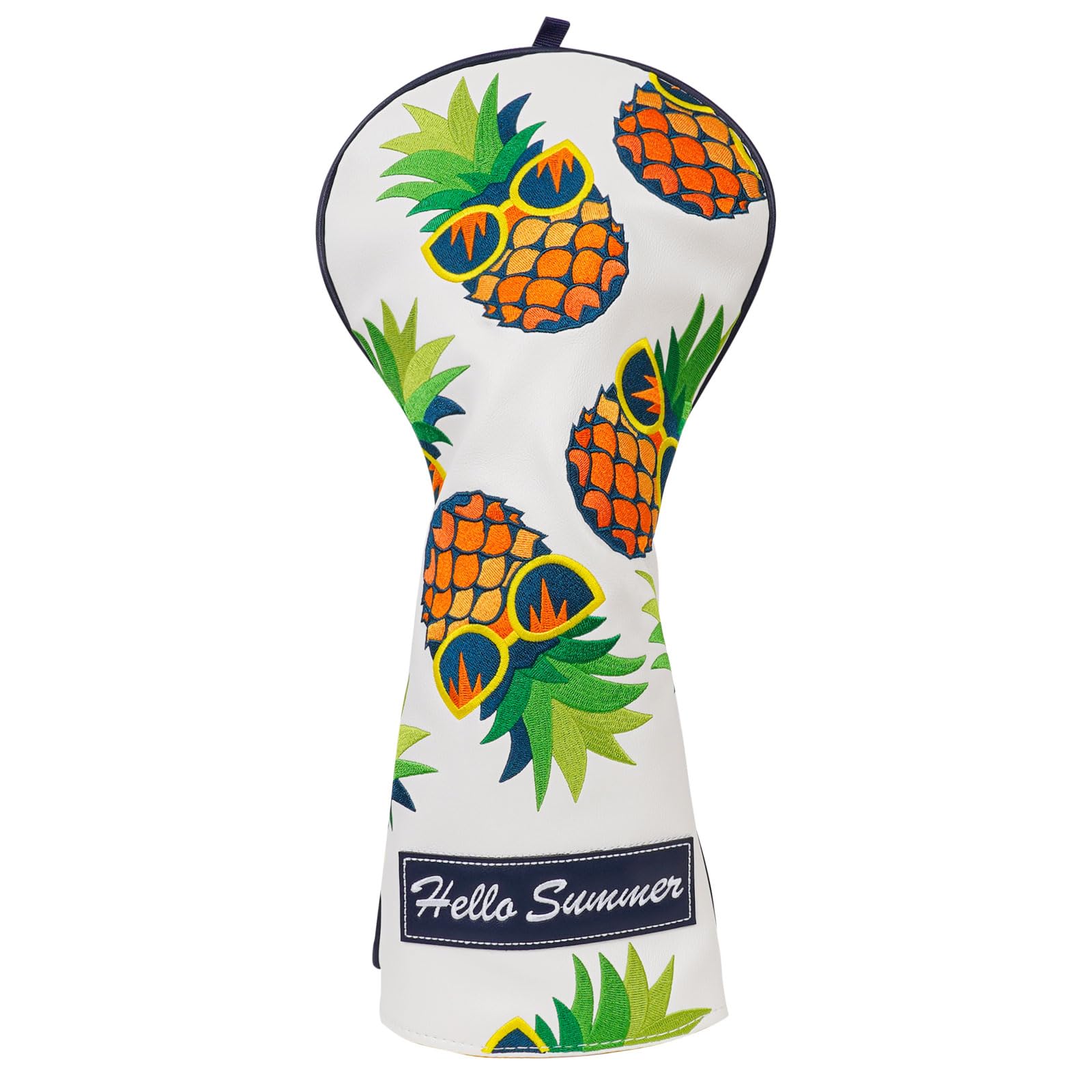 LZFAN Golf Club Head Covers Driver Fairway Wood Hybrid Mallet Blade Putter Golf Club Headcover Protector White Leather Pineapple Embroidered