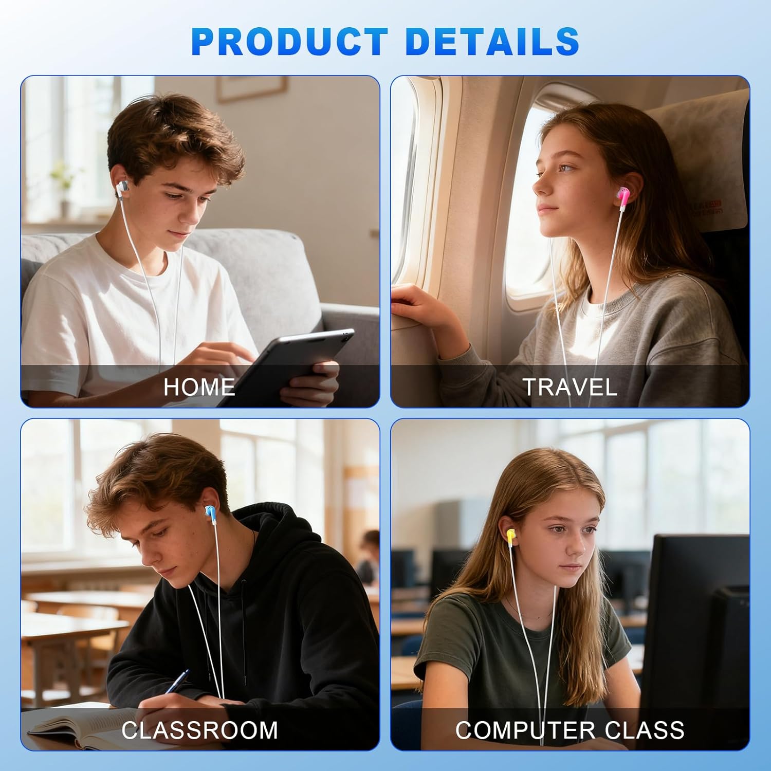 120 Pack Basic Student Earbuds Wired Earbuds Bulk for Classroom Ear Headphones Wired No Microphone with 3.5mm Jack for Laptop School Classroom Library (Colorful)