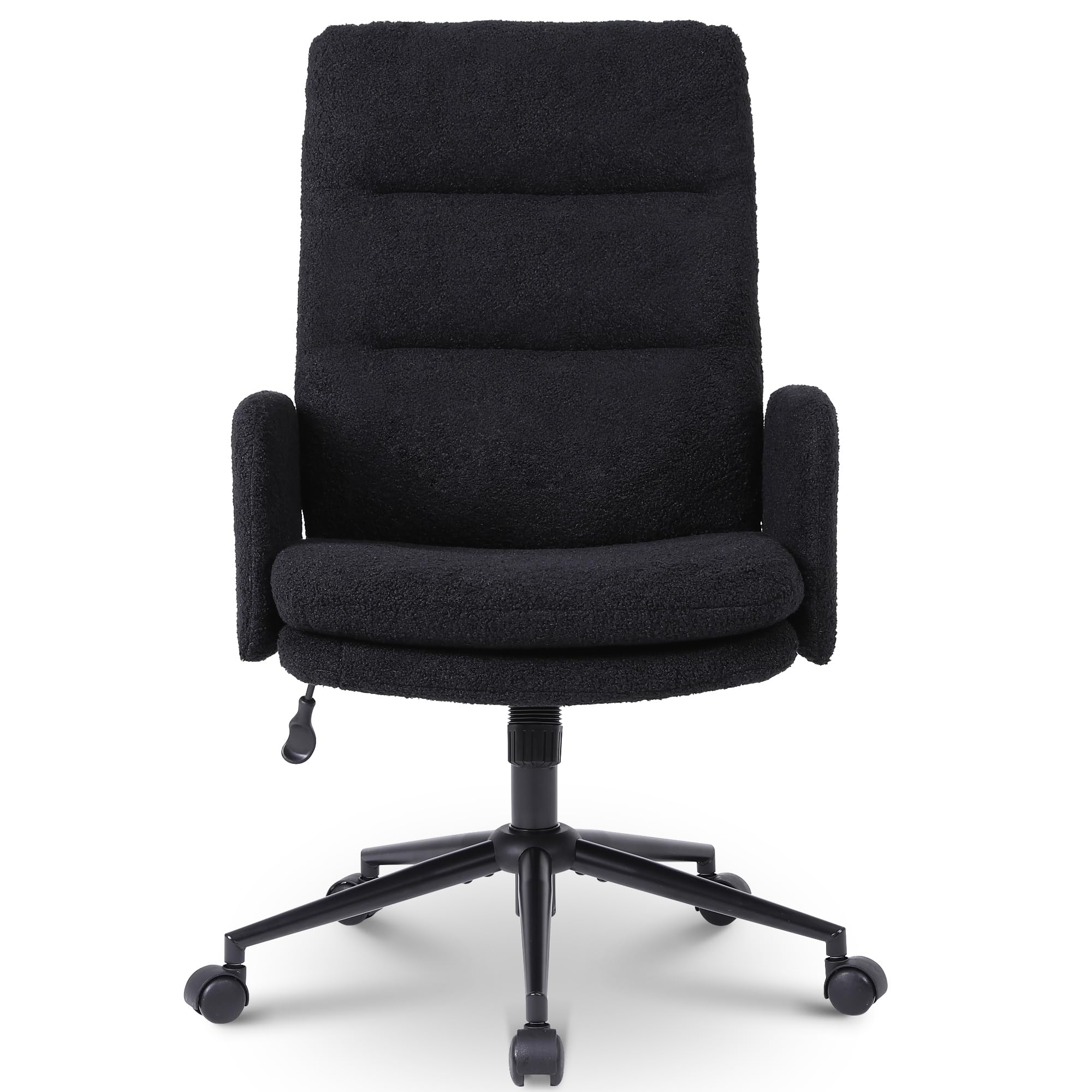 Nusetx Silla Escritorio, Silla de Oficina de Lana de Teddy, Silla de Estudio con Ruedas, Altura Ajustable, Silla Giratoria para Hogar y Dormitorio, Negro