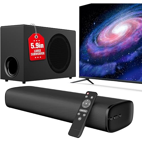 Upgraded Sound Bar for TV with 5.9inch Big Powerful 110W Subwoofer, Deep Bass, Bluetooth 5.4, ARC/Optical/AUX/Bluetooth Connect, Surround Sound System for PC/Gaming/Projectors/Gift