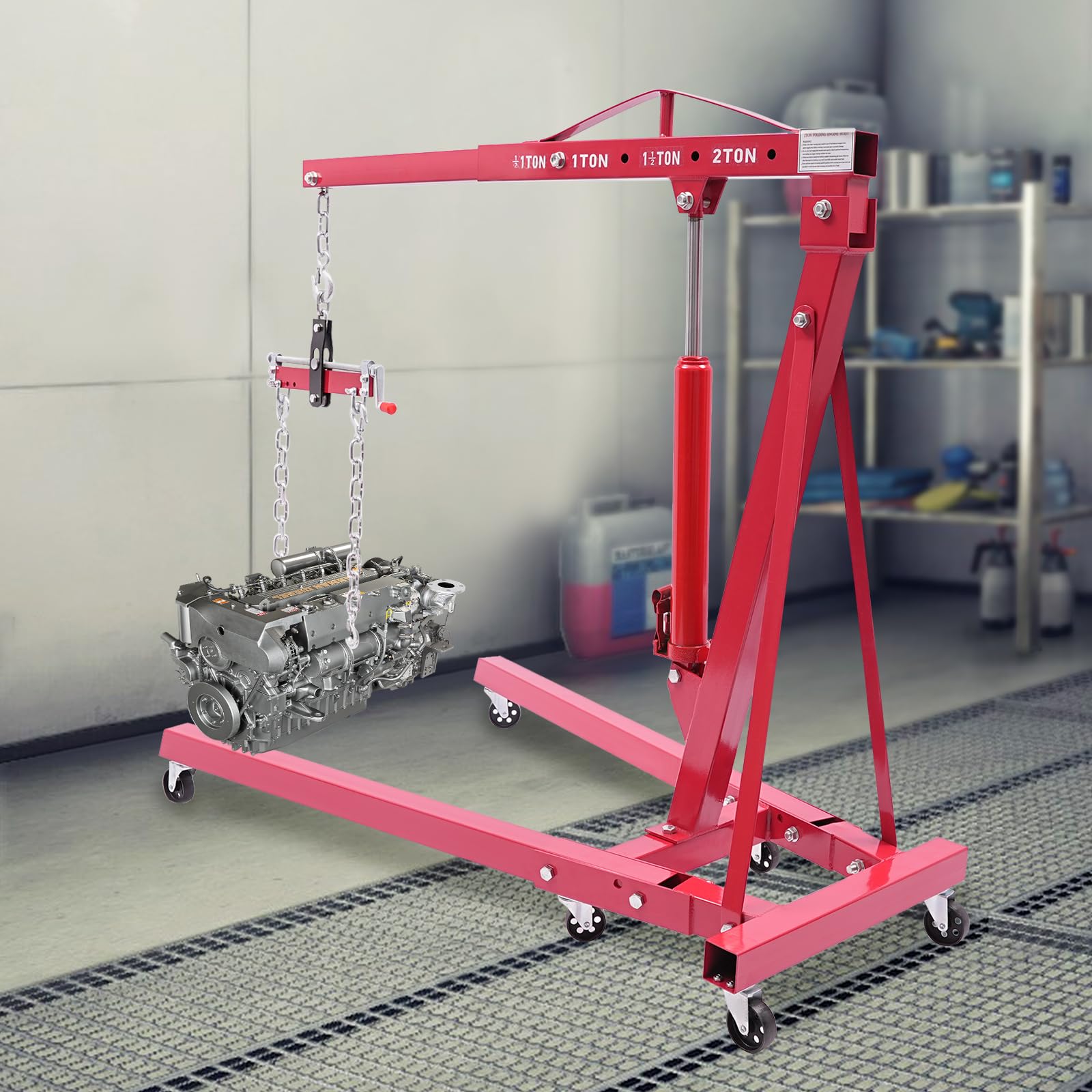 Cric idraulico pieghevole fino a 2000 kg, cric motorizzato con 6 ruote e pompa idraulica - Incl. piattaforma di sollevamento motore, regolazione a 4 livelli (0,5-2 t) per officina, magazzino e
