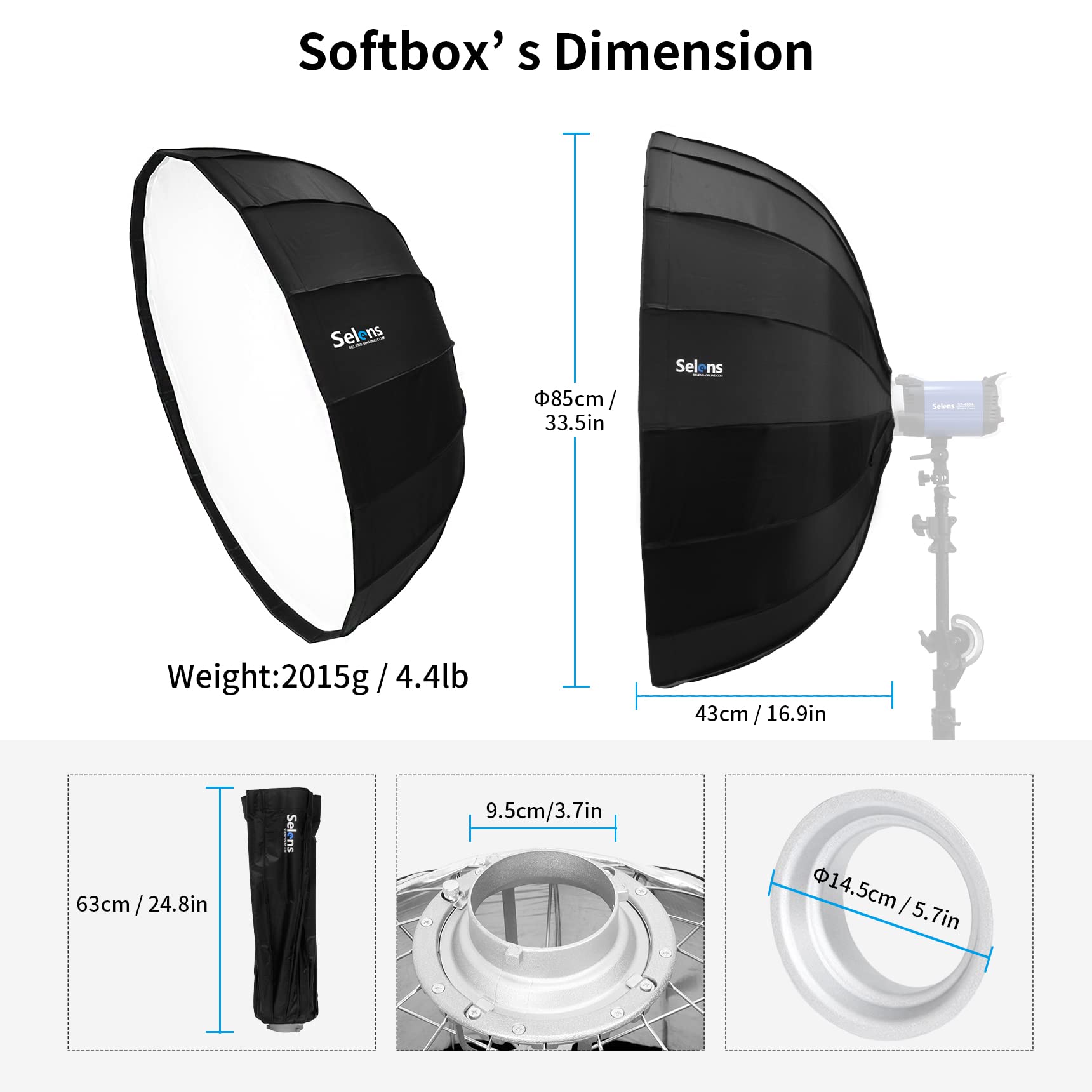 Amazon | Selens 34インチ/85cm 六角形ソフトボックス Bowensマウント
