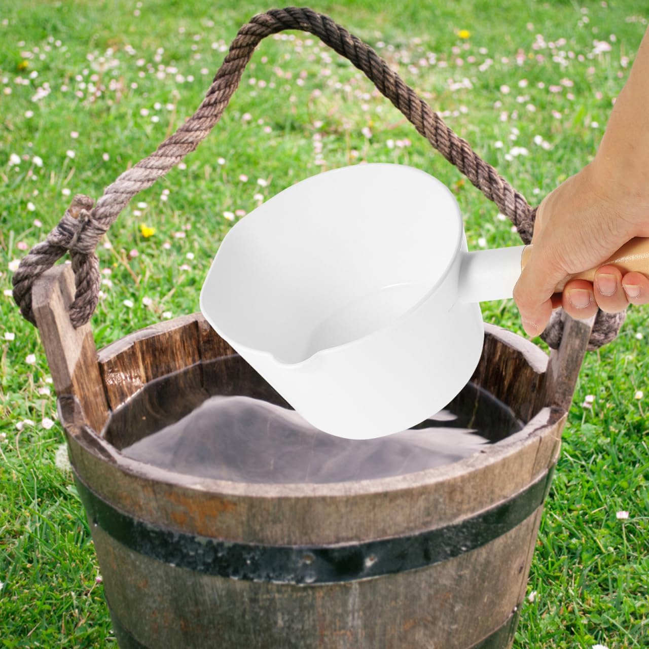 BESTYASH Wooden Water Ladle 12.00 Inch Long Handle Scoop for Kitchen Bathing Garden Use with Stackable Design and Easy Drying Feature