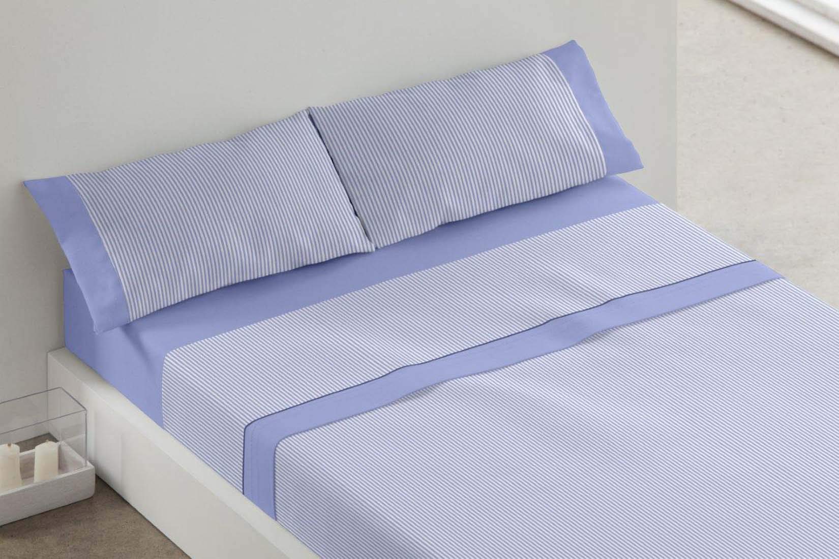Burrito Blanco | Juego de sábanas Algodón 100% Franela Premium | Cama de 120 cm (+Medidas Disponibles) | 3 Piezas (Encimera, Funda de Almohada y Sábana Bajera) | Color Azul 546 (120x190/200cm)