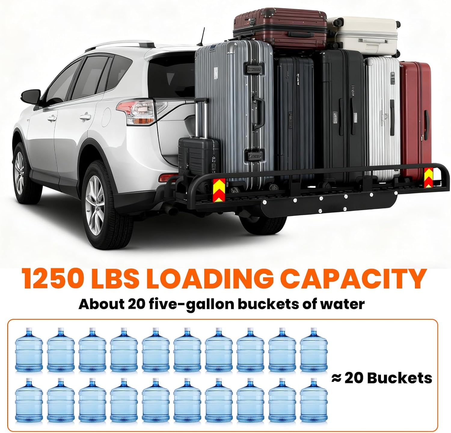 1250 LBS Trailer Hitch Cargo Carrier with Ramp, 54"x34"x9" Aluminum Hitch Cargo Carrier, Foldable Wheelchair Carrier for Car, Mobility Scooter Carrier with Hitch Tightener for Pickup SUV Van