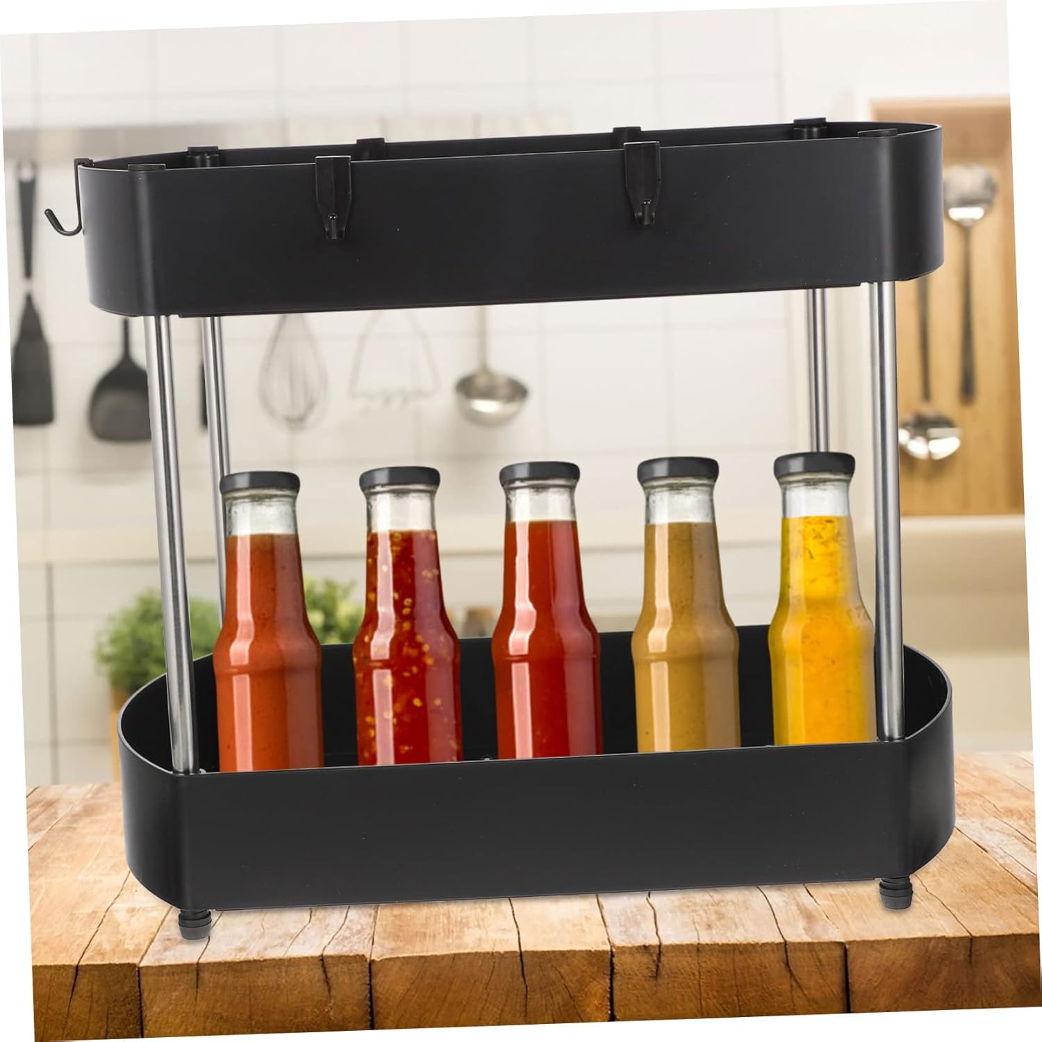 Double Sink Storage Rack Kitchen Organizer for Countertop Under Sink for Seasoning Bottles Home Supplies