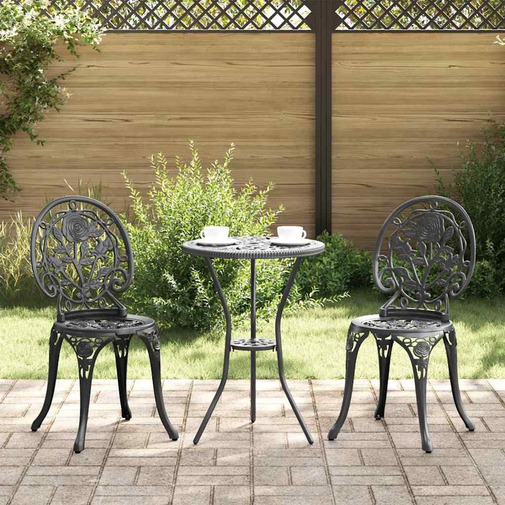 Set Bistro da Giardino 3 pezzi Nero in Alluminio resistente per esterni, tavolo e sedie eleganti per terrazza, balcone e patio, arredo outdoor pratico per pranzo e relax
