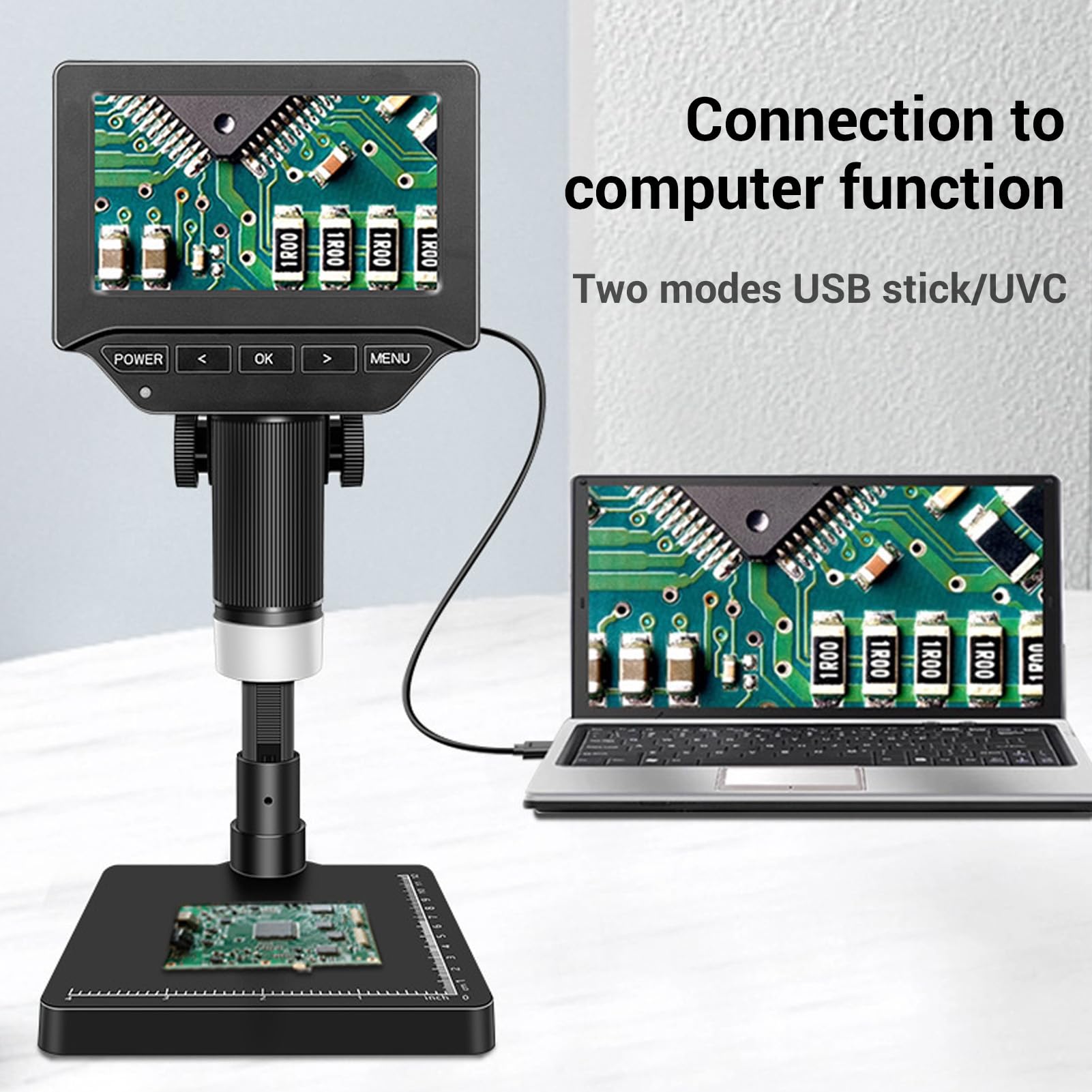 PUSOKEI 4,3 Zoll Digitalmikroskop 1000x |LED-Lichtlupe mit Ständer für die Elektronikreparatur