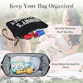 printe Mommy Diaper Bag Tote with 2 Organizers, Large Moms Bag for Hospital & Travel Baby Diaper for Baby Care (Quilted Embroidery-Black)