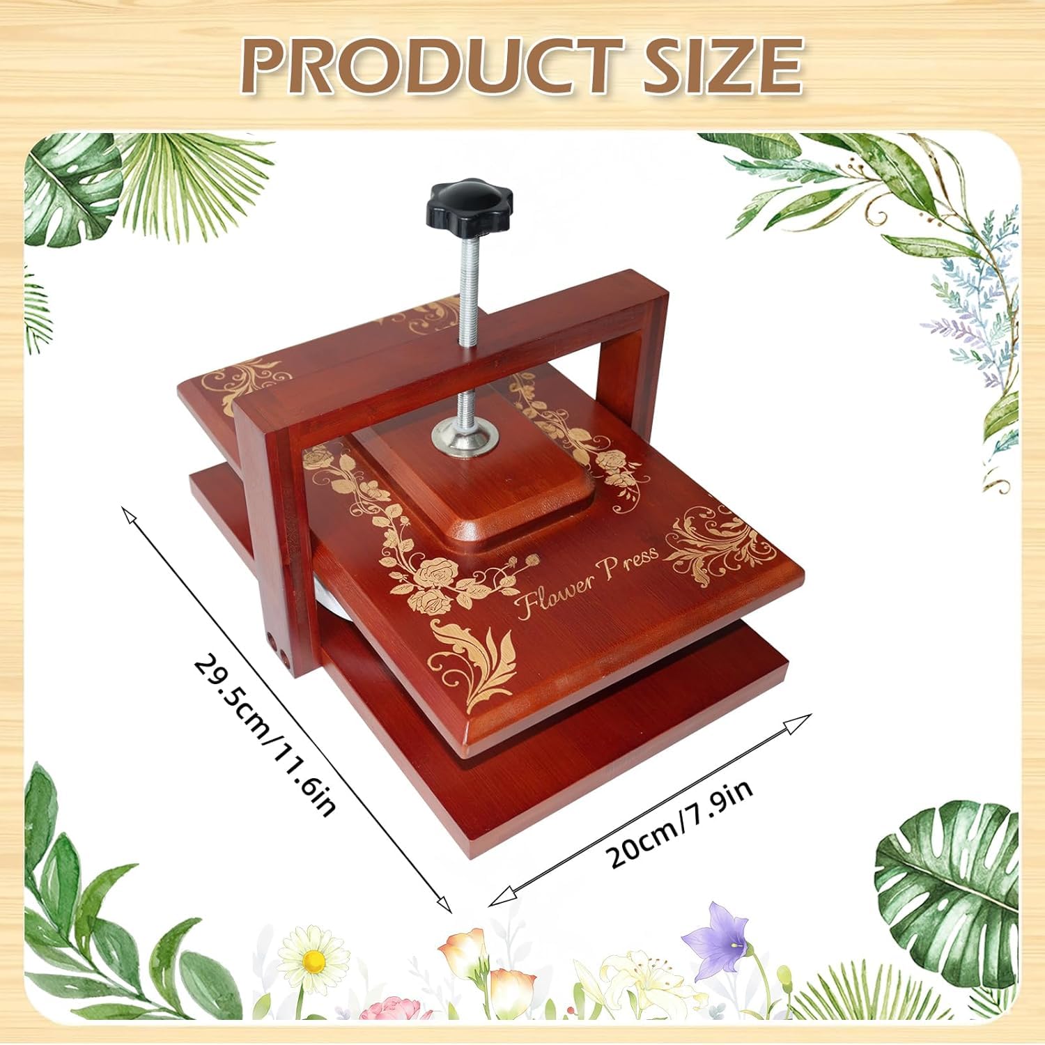 Whemyreat Pressa per Fiori in Legno per Rilegatura, Set Fai da te e Bricolage per Piante Floreali Pressate, Pressa di Carta per Libri con 6 Pezzi di Carta