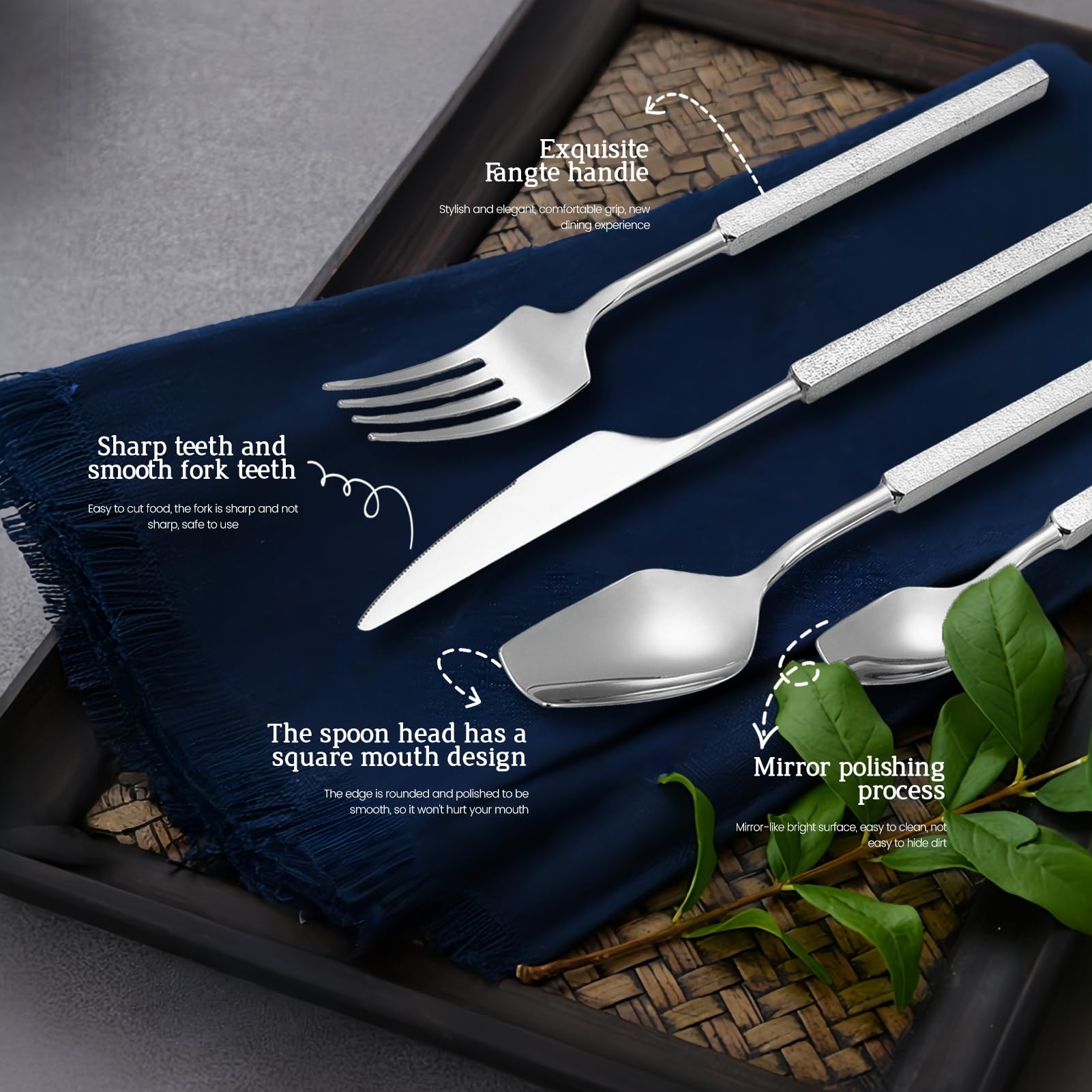 Juego De Cubiertos, Flatware Set Acero Inoxidable 18/10, Mango Cuadrado, Espejo Pulido, Elegante Duradero Vajilla Para Casa, Hotel, Restaurante, Casa Nueva (Plata,20pcs)