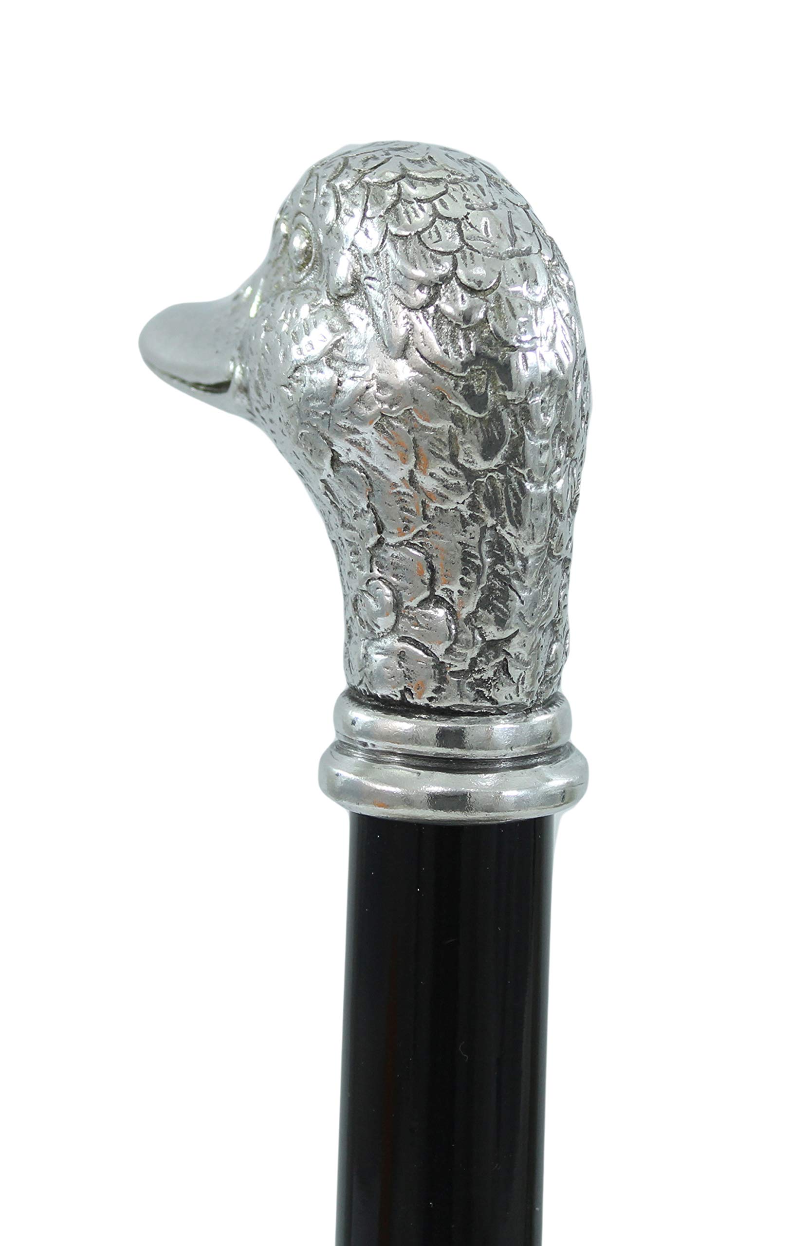 CAVAGNINI Esclusivo Bastone da Passeggio di Lusso Uomo Donna, Testa Papera Anatra Peltro Lucido Argento, Personalizzato Incisione Nome, Regalo Elegante Pensionamento Nonno Papà Made in Italy 97cm