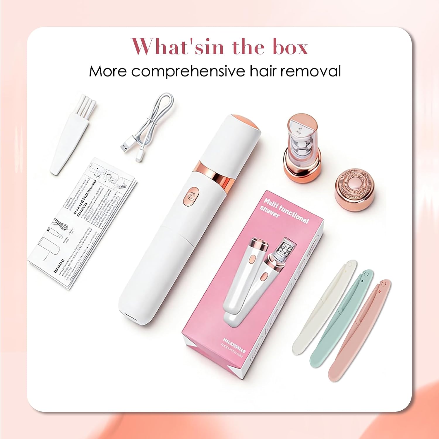 Epilator for Women, 2 in 1 Epilator & Shaver, Facial Hair Removal Device with LED Light,Portable Lady Shaver for Face, Underarms, Legs, Travel Use（White）
