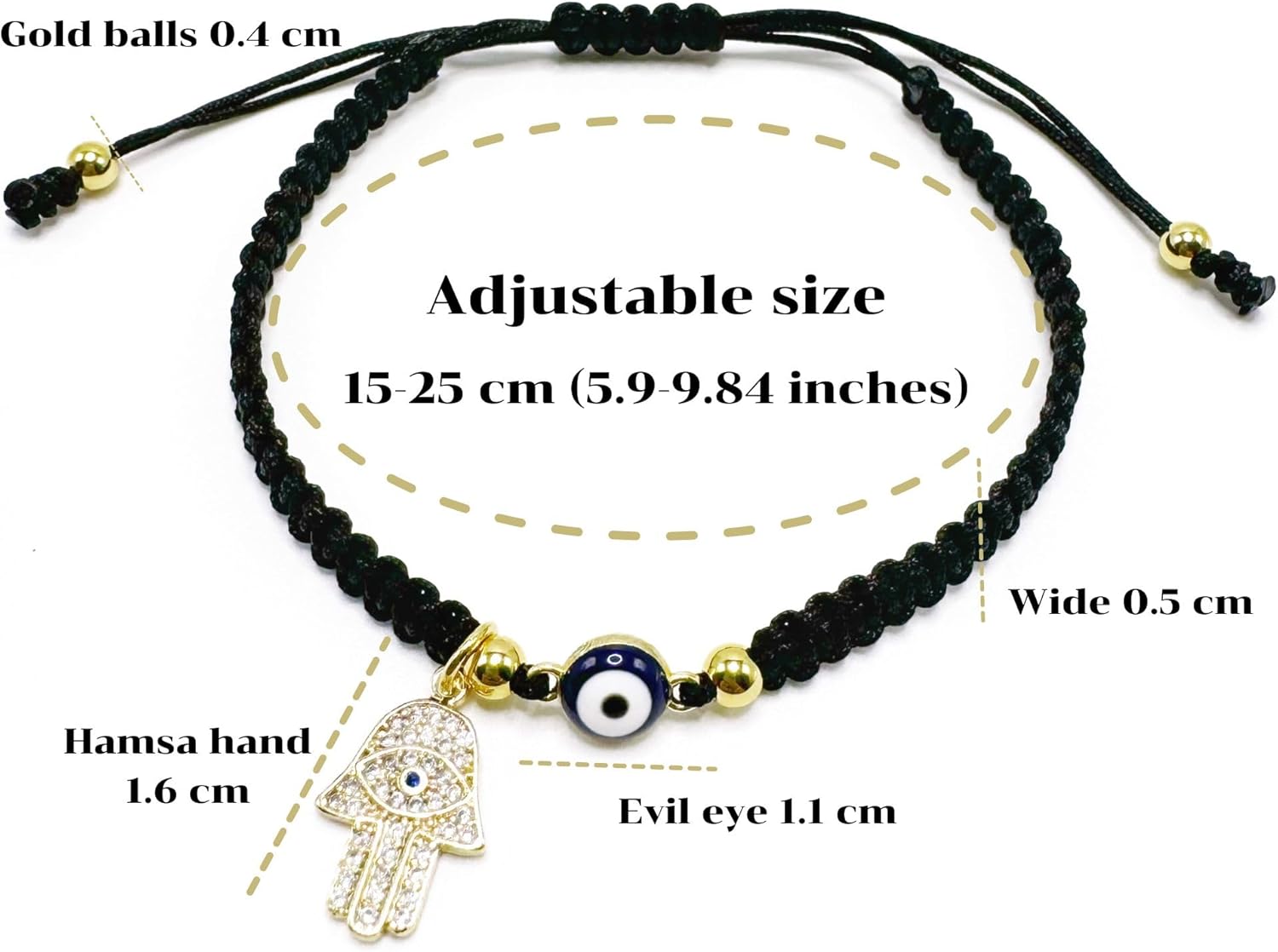 Handmade Lucky Protection Black String Bracelet Evil Eye Hamsa Hand Pendant - Image 2
