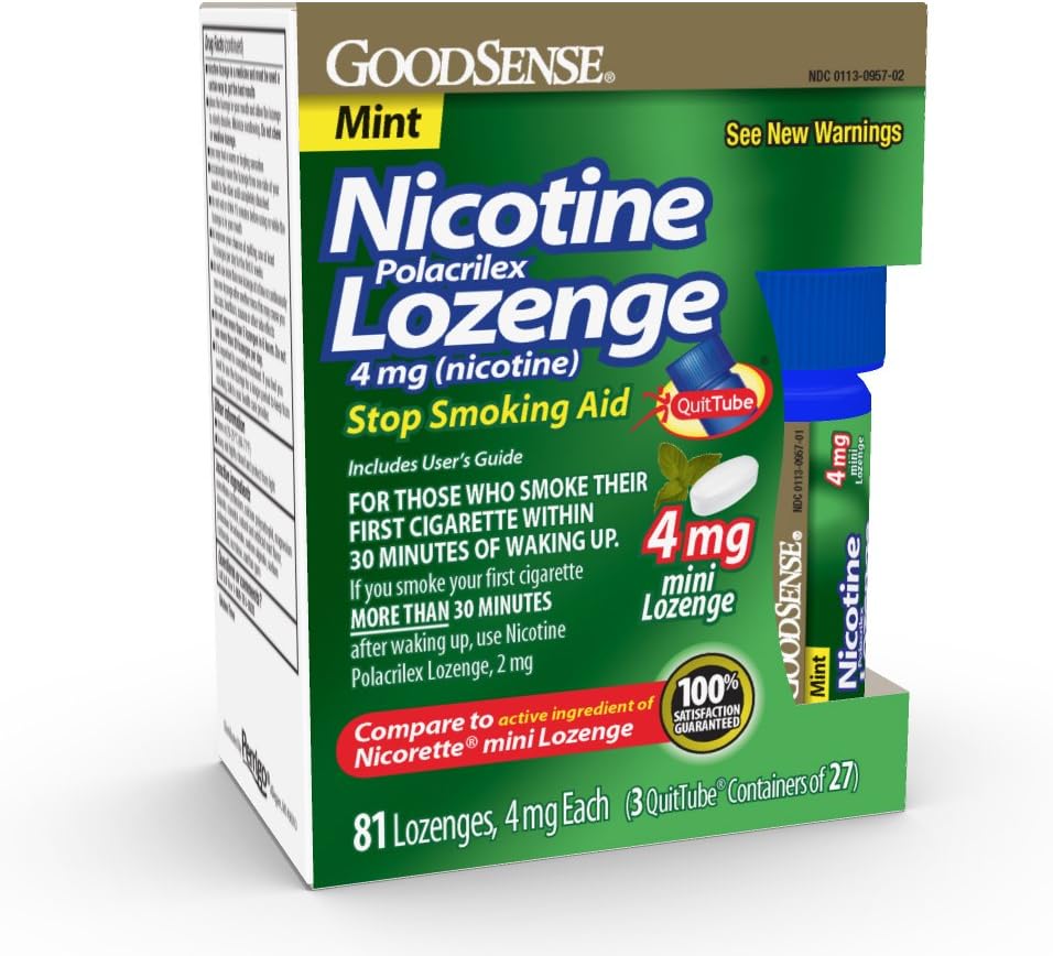 GoodSense Mini Nicotine Polacrilex Lozenge, 4 mg (nicotine), Stop Smoking Aid, Mint Flavor; quit smoking with mint nicotine lozenge, 81 Coun : Health & Household
